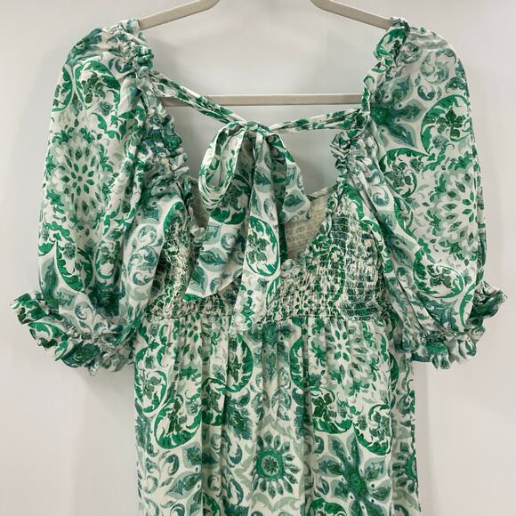 By Anthropologie Puff Sleeve Smocked Midi Dress Mint Green S - Picture 10 of 11